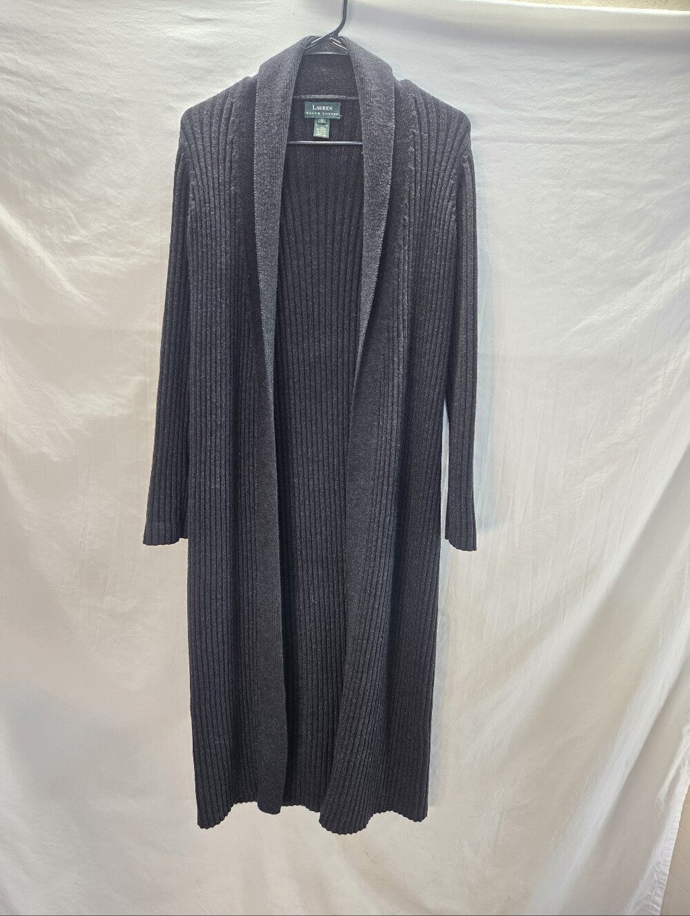 Lauren Ralph Lauren Women's Small Open Cardigan Sweater Merino Wool Ribbed Long